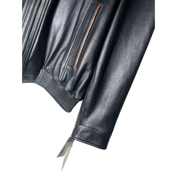NWT Daniel Cremieux Men's M Black and Brown Luxury Lamb Leather Bomber Jacket - Picture 3 of 9
